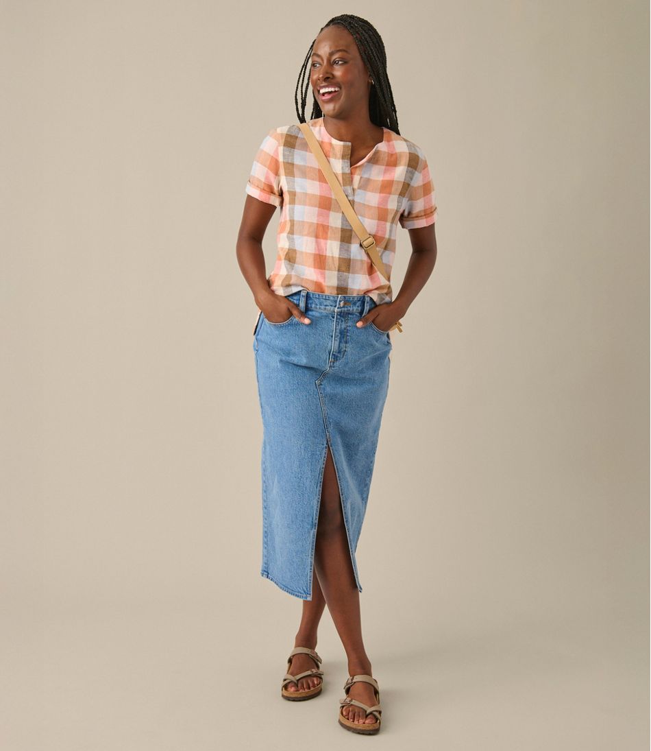 Women's Signature Linen-Blend Splitneck Shirt, Short-Sleeve | L.L.Bean online