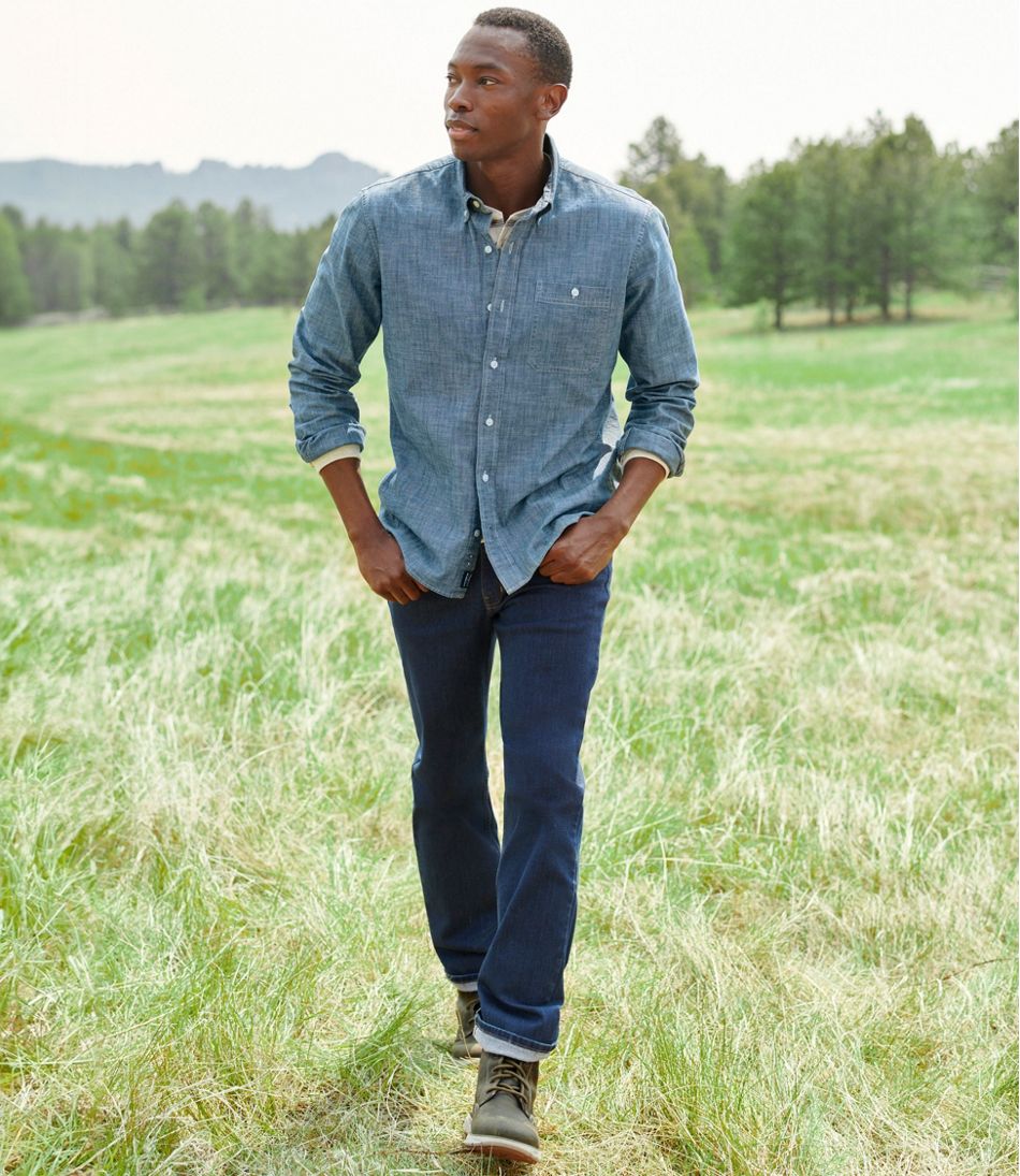 Men's Comfort Stretch® Chambray Shirt, Long-Sleeve, Slightly Fitted Untucked Fit | L.L.Bean online