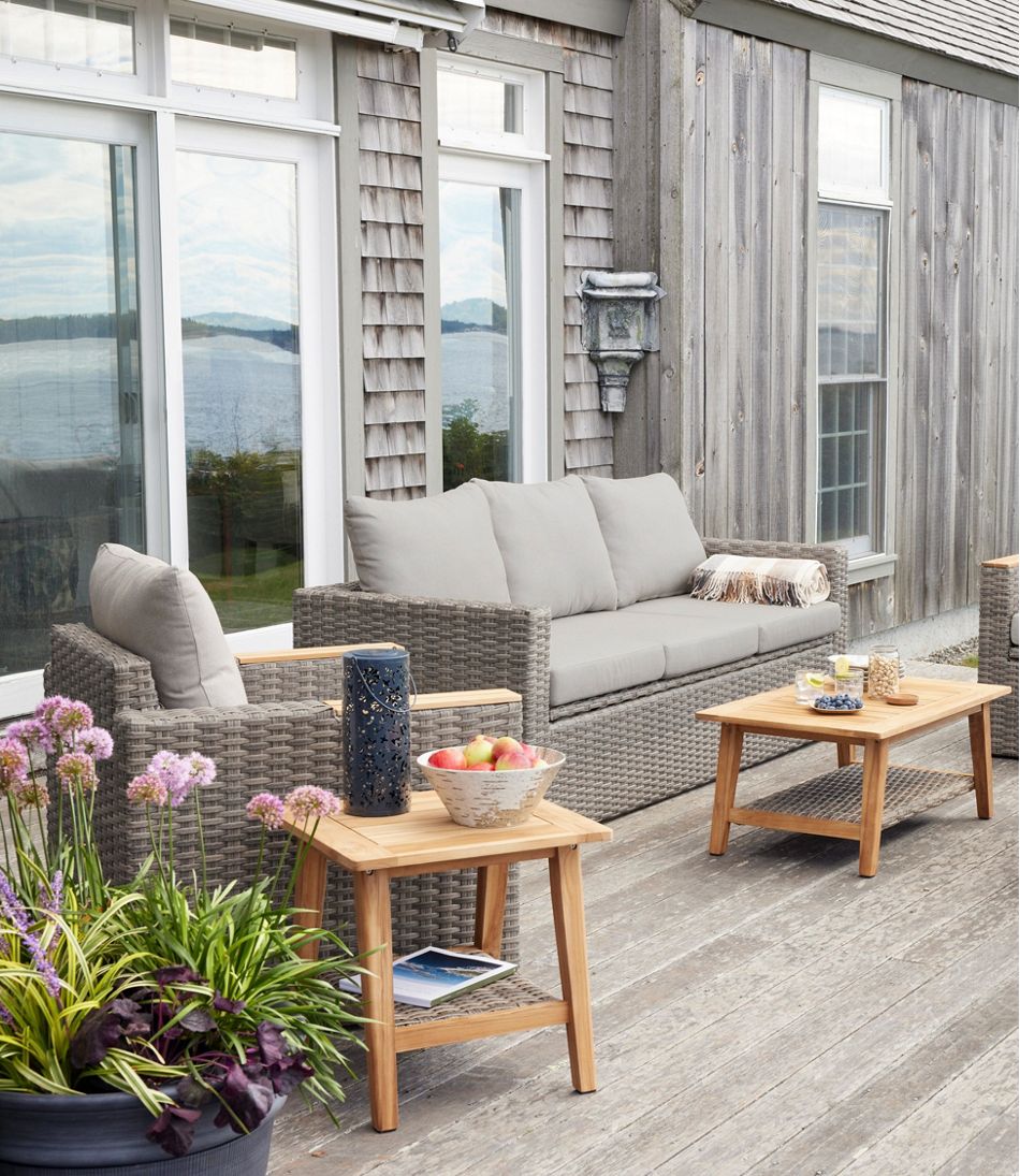 Wicker Storage Sofa and Teak Coffee Table Set | L.L.Bean outlet