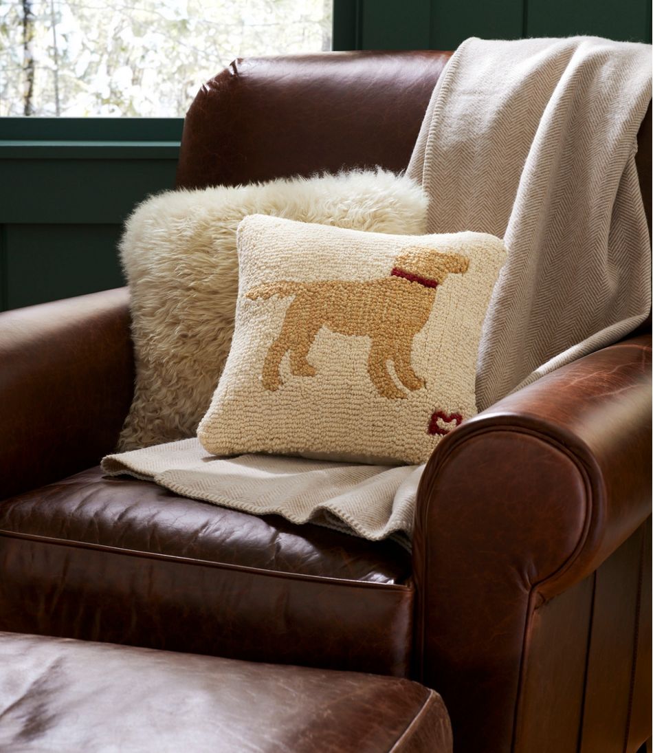 Wool Hooked Throw Pillow, Yellow Dog, 14" x 14" | L.L.Bean online