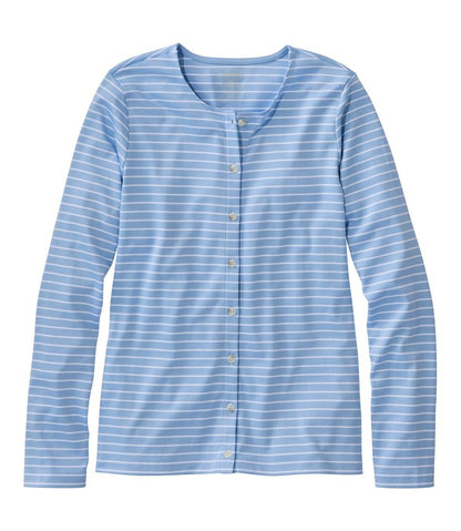 Women's Pima Cotton Tee, Long-Sleeve Crewneck Cardigan Stripe | L.L.Bean US