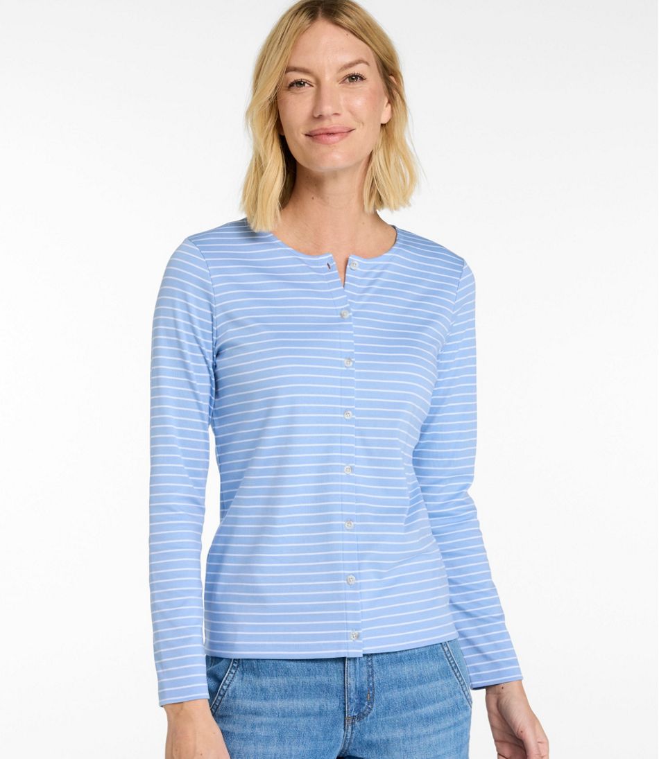 Women's Pima Cotton Tee, Long-Sleeve Crewneck Cardigan Stripe | L.L.Bean US