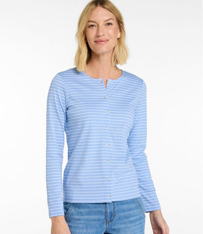 Women's Pima Cotton Tee, Long-Sleeve Crewneck Cardigan Stripe | L.L.Bean US