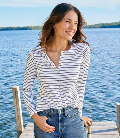 Women's Pima Cotton Tee, Long-Sleeve Crewneck Cardigan Stripe | L.L.Bean US