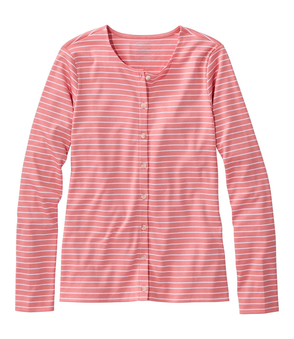 Women's Pima Cotton Tee, Long-Sleeve Crewneck Cardigan Stripe | L.L.Bean US