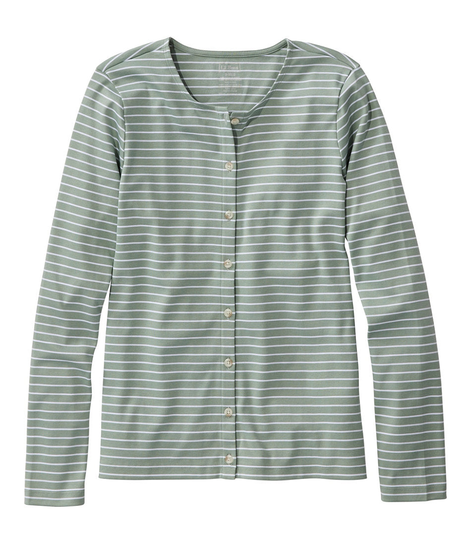 Women's Pima Cotton Tee, Long-Sleeve Crewneck Cardigan Stripe | L.L.Bean US