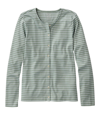 Women's Pima Cotton Tee, Long-Sleeve Crewneck Cardigan Stripe | L.L.Bean US