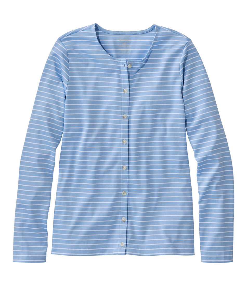 Women's Pima Cotton Tee, Long-Sleeve Crewneck Cardigan Stripe | L.L.Bean US