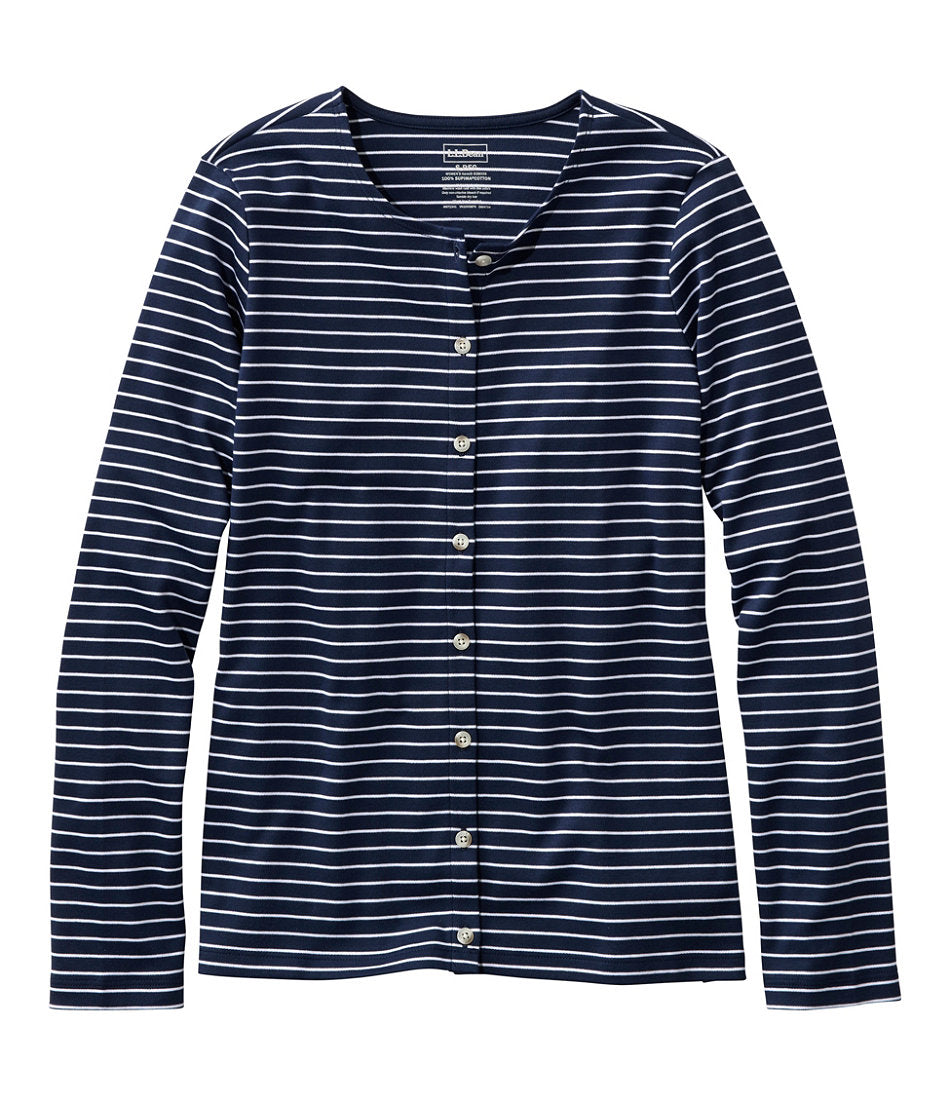 Women's Pima Cotton Tee, Long-Sleeve Crewneck Cardigan Stripe | L.L.Bean US