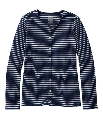 Women's Pima Cotton Tee, Long-Sleeve Crewneck Cardigan Stripe | L.L.Bean US