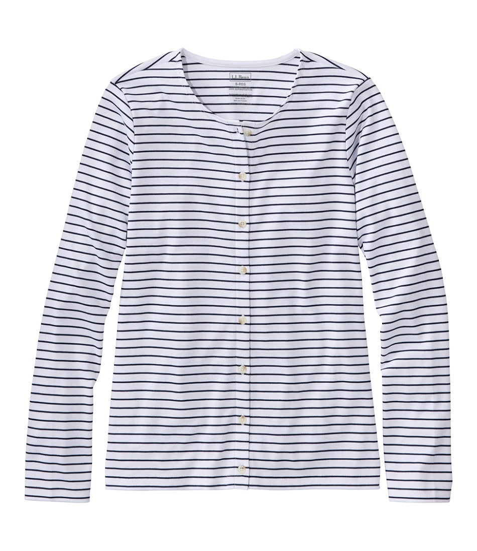 Women's Pima Cotton Tee, Long-Sleeve Crewneck Cardigan Stripe | L.L.Bean US