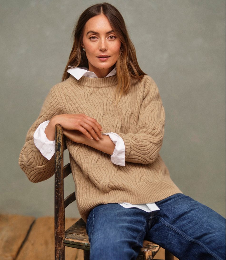 Women's Signature Premium Cashmere Cable Sweater, Crewneck | L.L.Bean online