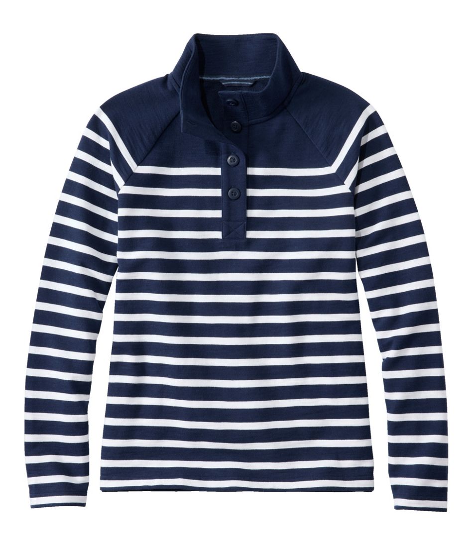 Women's Peaks Island Button Mockneck, Stripe | L.L.Bean online