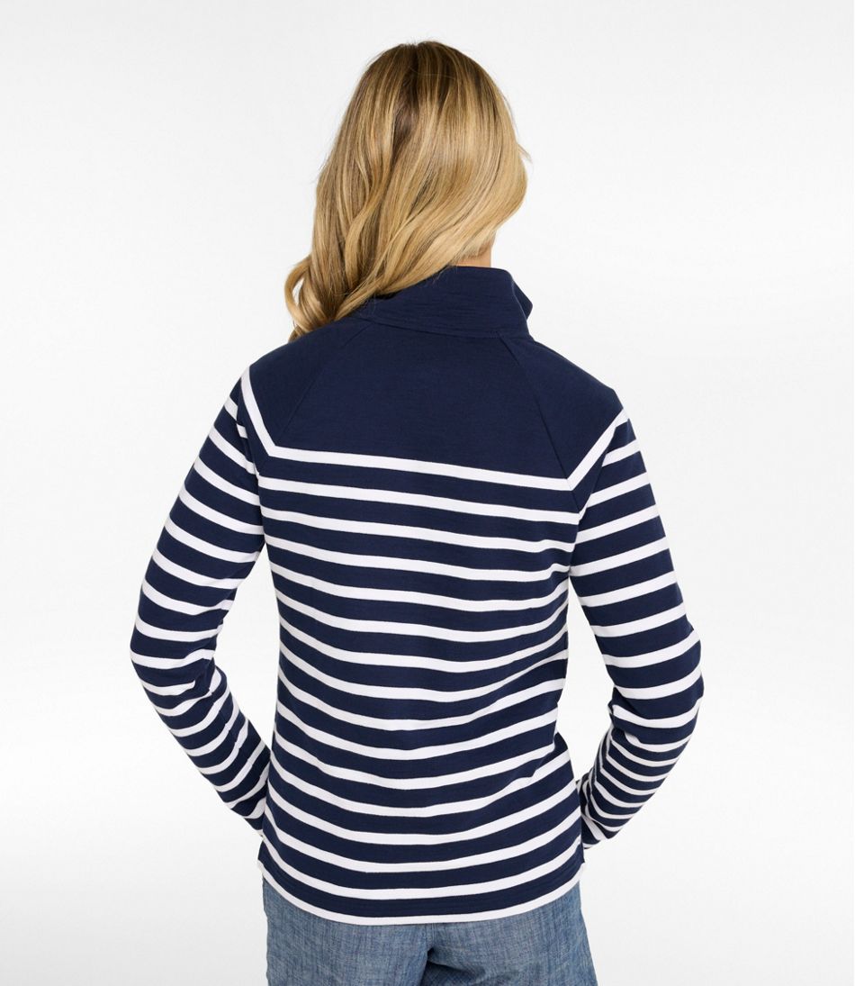 Women's Peaks Island Button Mockneck, Stripe | L.L.Bean online