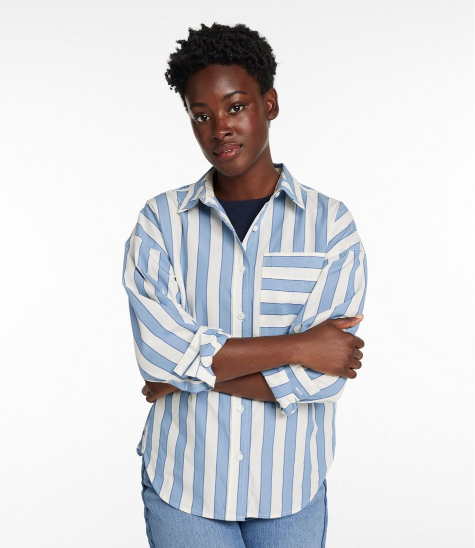Women's Signature Premium Essential Poplin Shirt, Long-Sleeve Novelty Stripe | L.L.Bean discount
