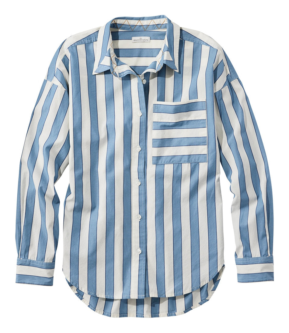 Women's Signature Premium Essential Poplin Shirt, Long-Sleeve Novelty Stripe | L.L.Bean discount