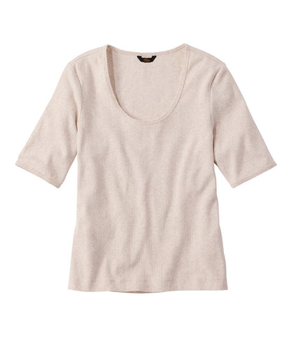 Women's Signature Premium Essential Pointelle Tee, Elbow-Sleeve Scoopneck | L.L.Bean sale