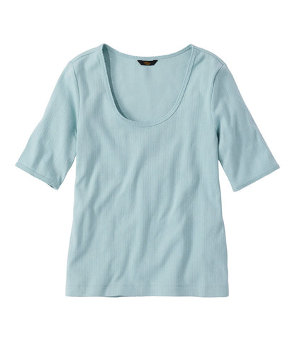 Women's Signature Premium Essential Pointelle Tee, Elbow-Sleeve Scoopneck | L.L.Bean sale