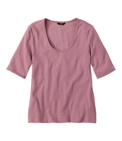 Women's Signature Premium Essential Pointelle Tee, Elbow-Sleeve Scoopneck | L.L.Bean sale