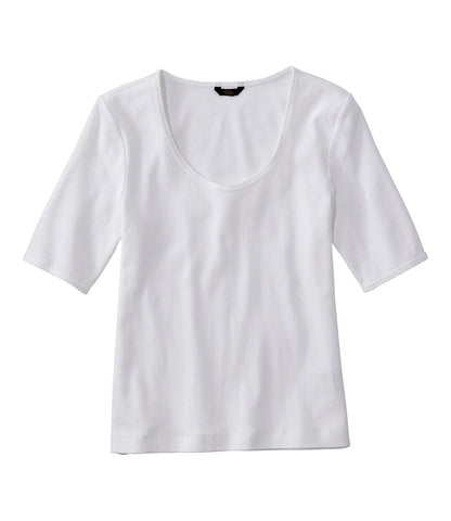 Women's Signature Premium Essential Pointelle Tee, Elbow-Sleeve Scoopneck | L.L.Bean sale