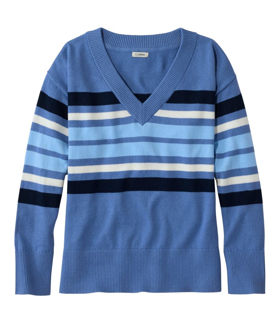 Women's Cotton/Cashmere Sweater, V-Neck Stripe | L.L.Bean US