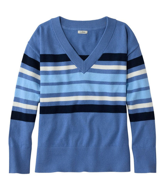 Women's Cotton/Cashmere Sweater, V-Neck Stripe | L.L.Bean US