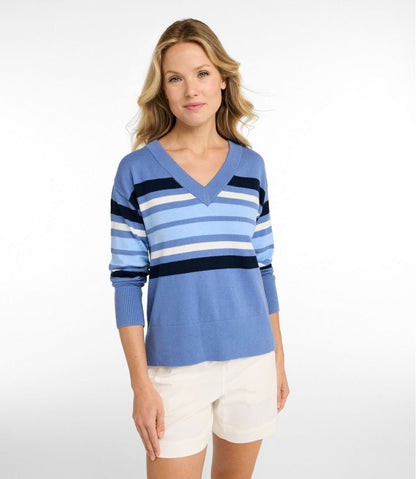 Women's Cotton/Cashmere Sweater, V-Neck Stripe | L.L.Bean US