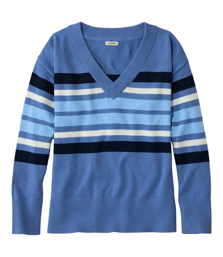 Women's Cotton/Cashmere Sweater, V-Neck Stripe | L.L.Bean US