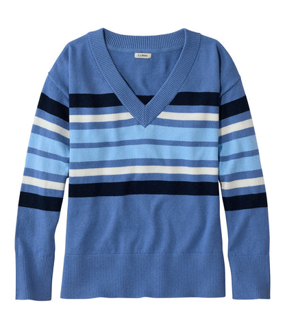 Women's Cotton/Cashmere Sweater, V-Neck Stripe | L.L.Bean US