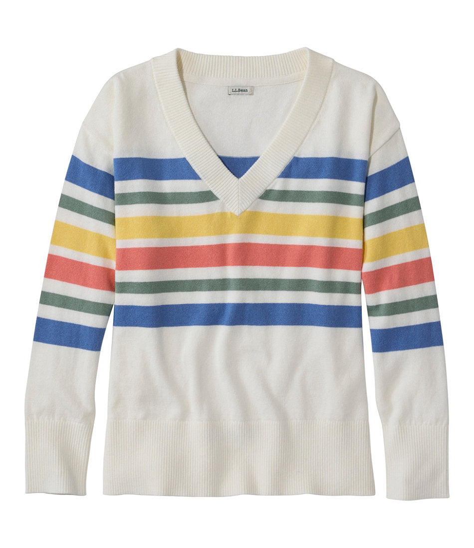 Women's Cotton/Cashmere Sweater, V-Neck Stripe | L.L.Bean US