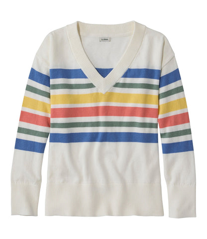 Women's Cotton/Cashmere Sweater, V-Neck Stripe | L.L.Bean US