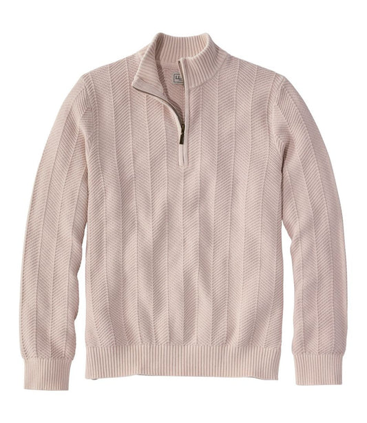 Men's Sunwashed Textured Cotton Sweater, Herringbone 1/4 Zip | L.L.Bean online