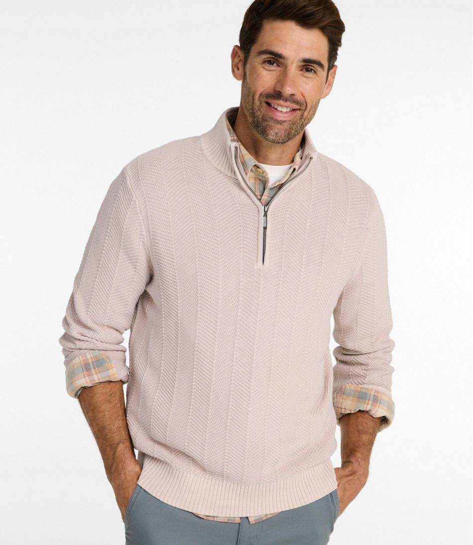 Men's Sunwashed Textured Cotton Sweater, Herringbone 1/4 Zip | L.L.Bean online