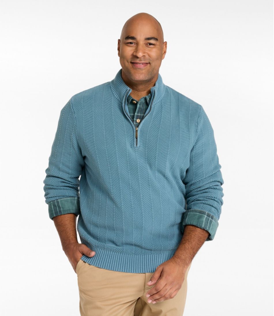 Men's Sunwashed Textured Cotton Sweater, Herringbone 1/4 Zip | L.L.Bean online