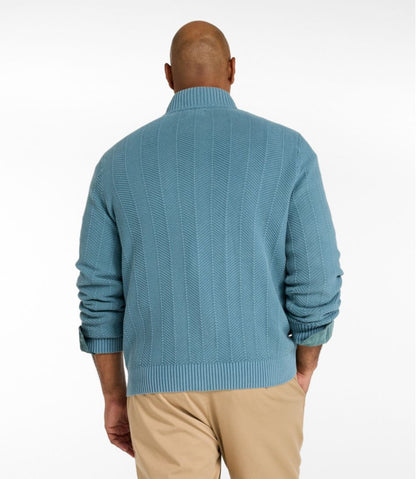Men's Sunwashed Textured Cotton Sweater, Herringbone 1/4 Zip | L.L.Bean online