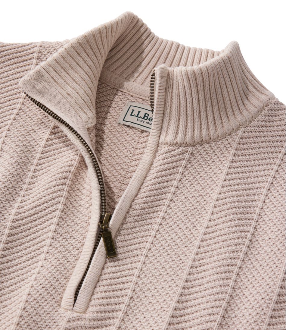 Men's Sunwashed Textured Cotton Sweater, Herringbone 1/4 Zip | L.L.Bean online