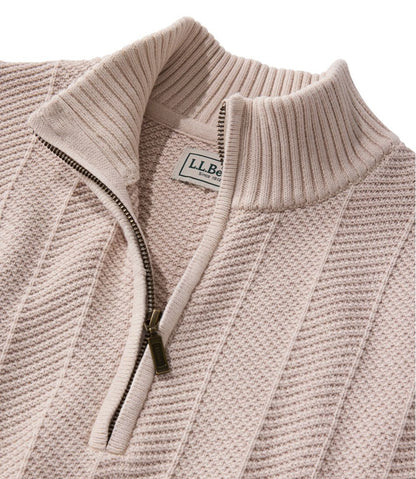 Men's Sunwashed Textured Cotton Sweater, Herringbone 1/4 Zip | L.L.Bean online