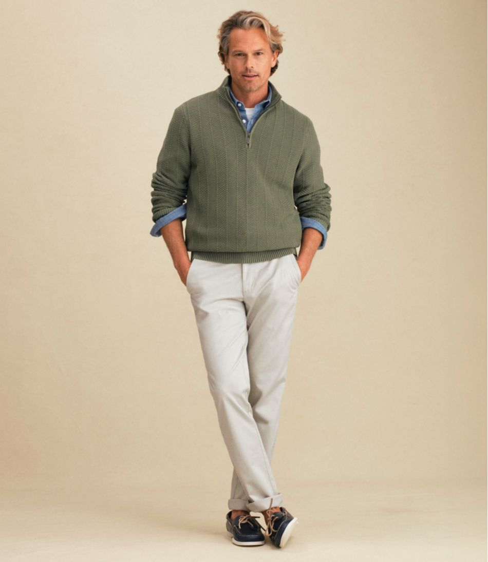 Men's Sunwashed Textured Cotton Sweater, Herringbone 1/4 Zip | L.L.Bean online