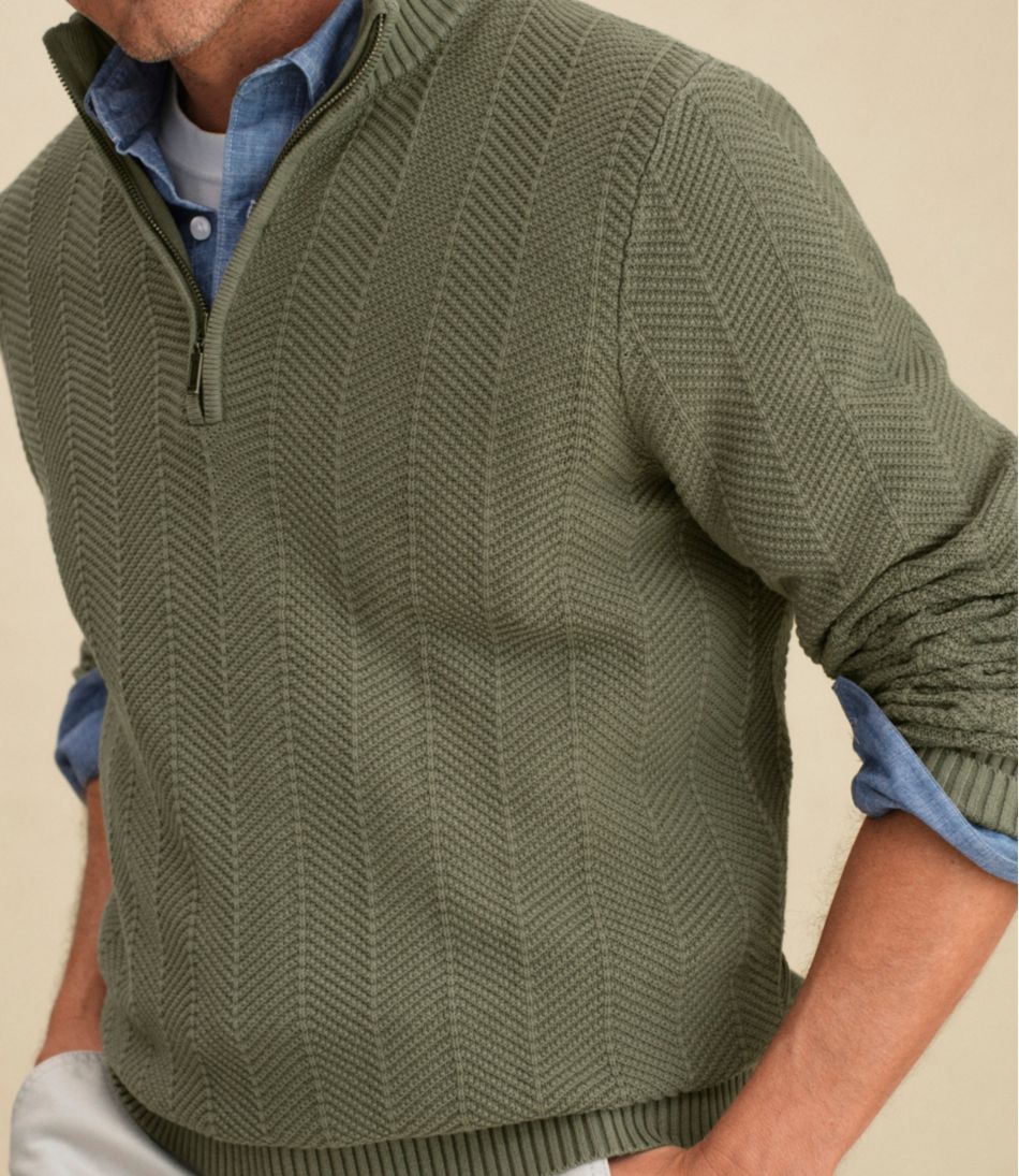Men's Sunwashed Textured Cotton Sweater, Herringbone 1/4 Zip | L.L.Bean online
