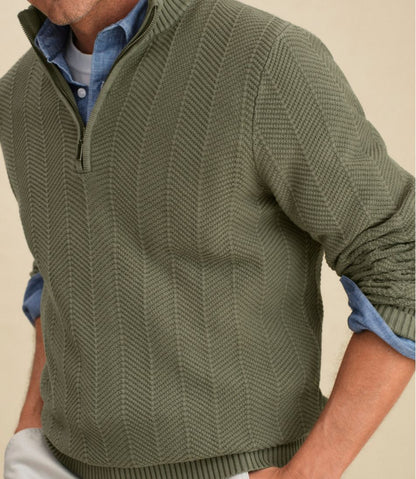 Men's Sunwashed Textured Cotton Sweater, Herringbone 1/4 Zip | L.L.Bean online