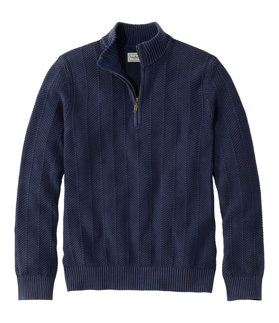 Men's Sunwashed Textured Cotton Sweater, Herringbone 1/4 Zip | L.L.Bean online