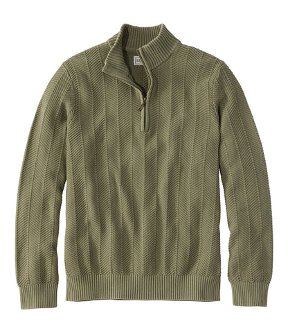 Men's Sunwashed Textured Cotton Sweater, Herringbone 1/4 Zip | L.L.Bean online