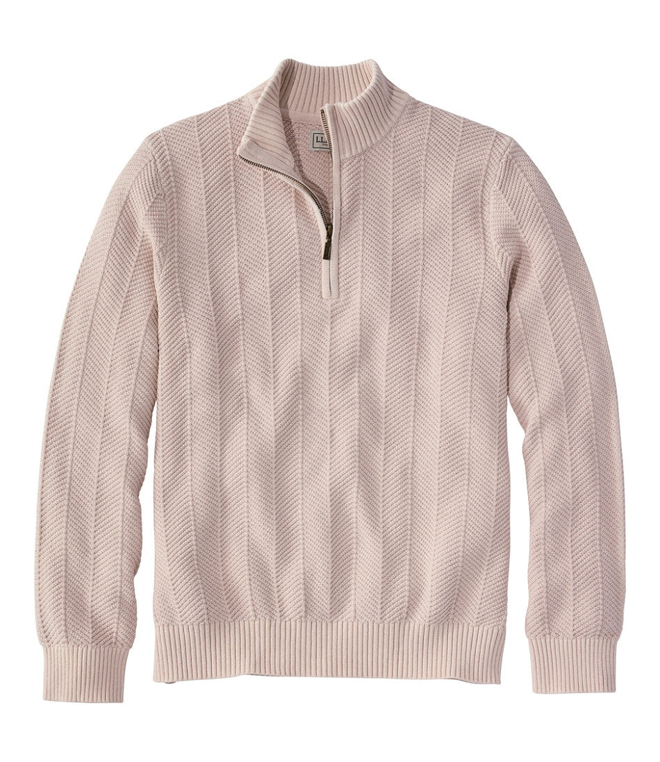 Men's Sunwashed Textured Cotton Sweater, Herringbone 1/4 Zip | L.L.Bean online