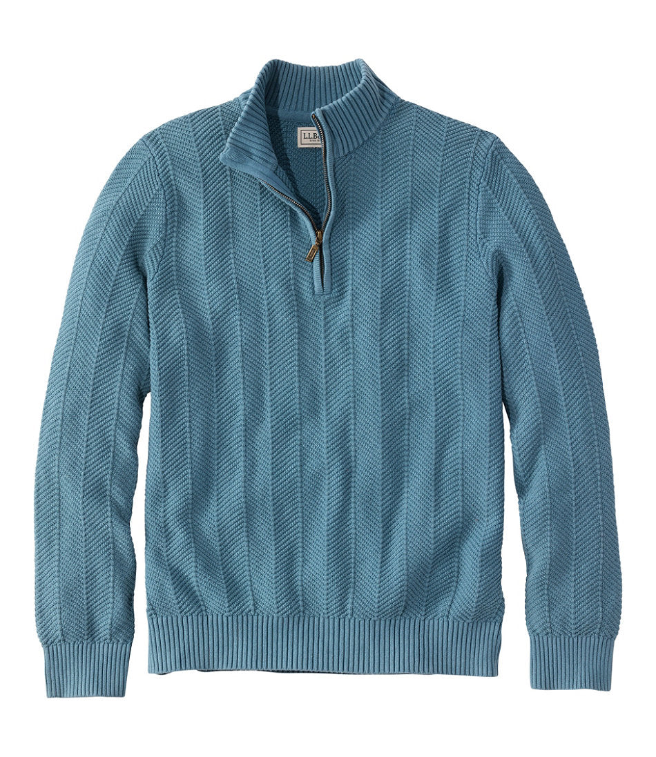 Men's Sunwashed Textured Cotton Sweater, Herringbone 1/4 Zip | L.L.Bean online