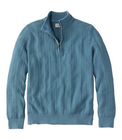 Men's Sunwashed Textured Cotton Sweater, Herringbone 1/4 Zip | L.L.Bean online