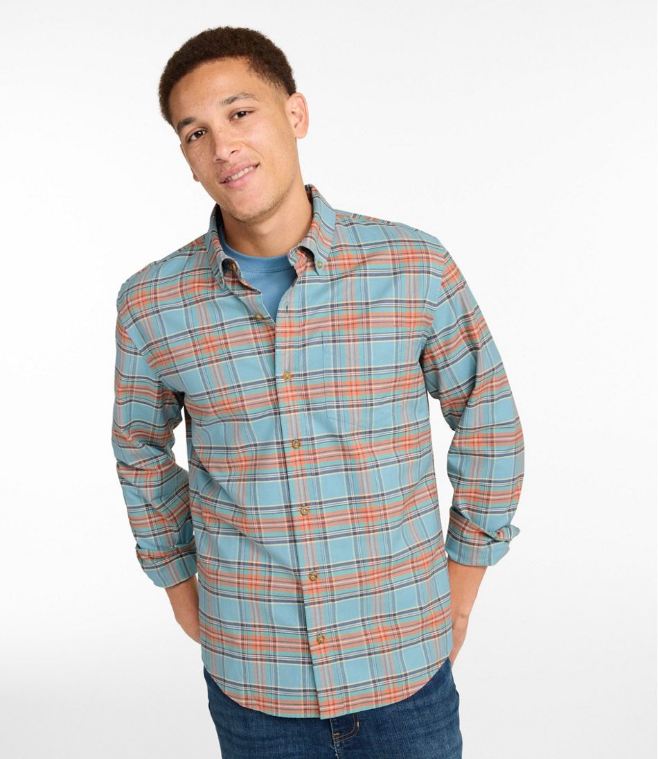 Men's Sunwashed Oxford Shirt, Slightly Fitted Untucked Fit, Plaid | L.L.Bean US