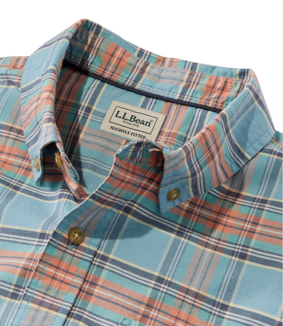 Men's Sunwashed Oxford Shirt, Slightly Fitted Untucked Fit, Plaid | L.L.Bean US