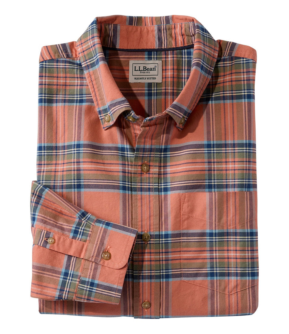 Men's Sunwashed Oxford Shirt, Slightly Fitted Untucked Fit, Plaid | L.L.Bean US