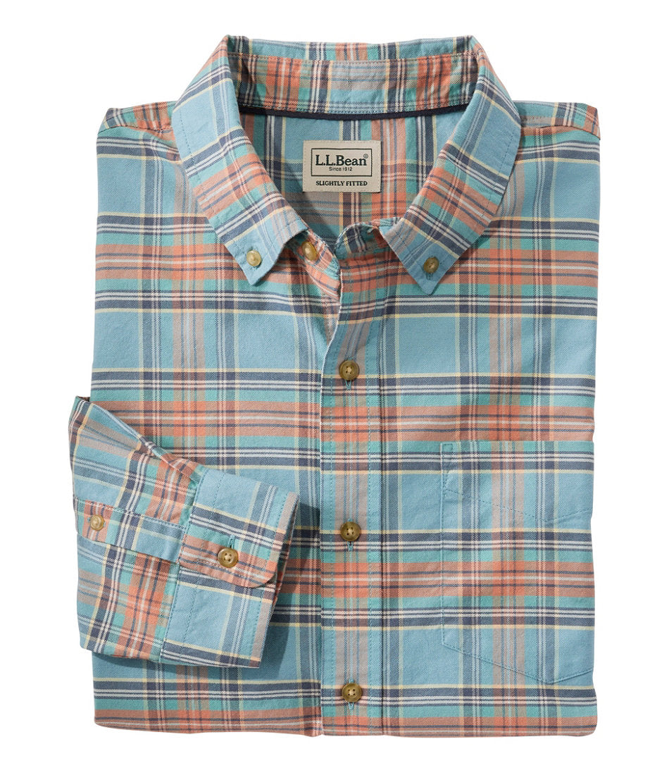 Men's Sunwashed Oxford Shirt, Slightly Fitted Untucked Fit, Plaid | L.L.Bean US