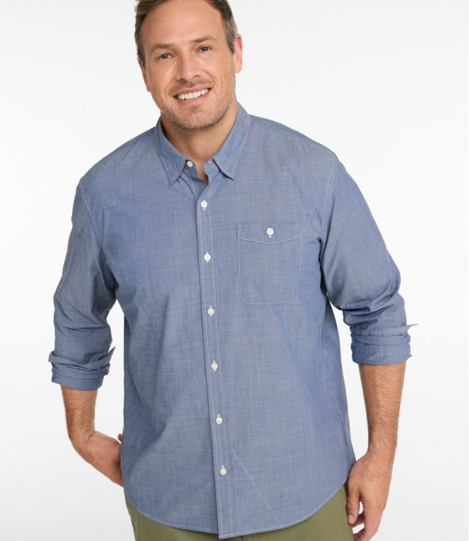 Men's Comfort Stretch Performance® Chambray Shirt, Long-Sleeve, Slightly Fitted Untucked Fit | L.L.Bean online